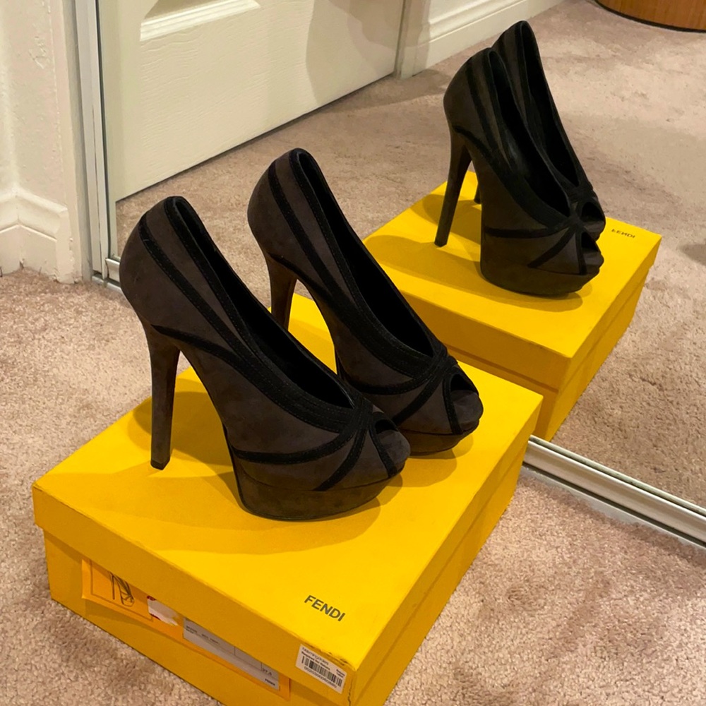 Fendi Black & Gray Spuntata Camoscio Platforms
